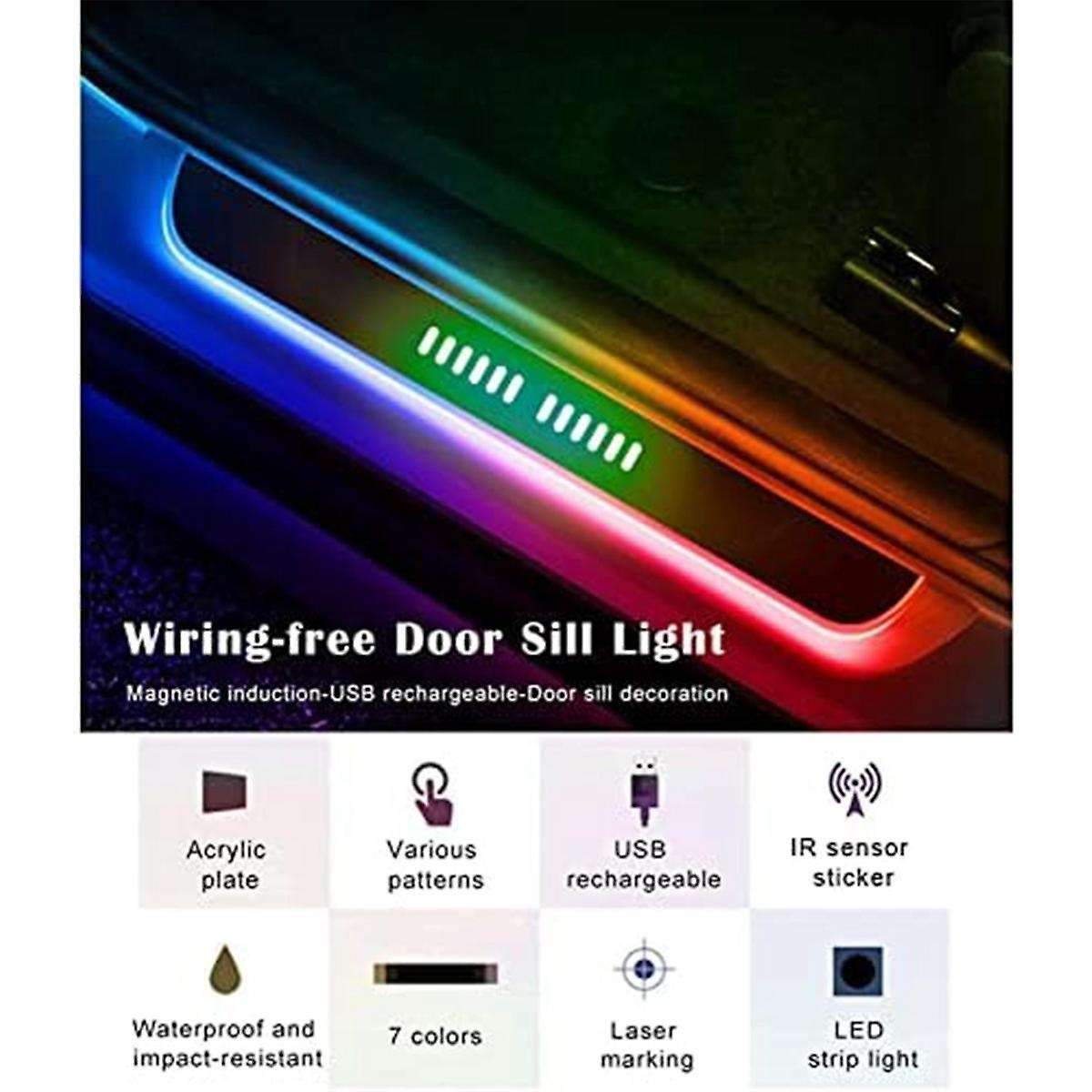 Car LED Door Pedal Light, Car LED Door Sill Light, Car Automatic Sensor Wireless Door Light, Front+R