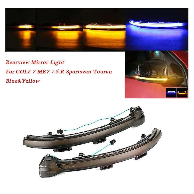Car LED Dynamic Turn Signal Rearview Mirror Light for Golf 7 MK7 7.5 R Sportsvan Blue-Yellow