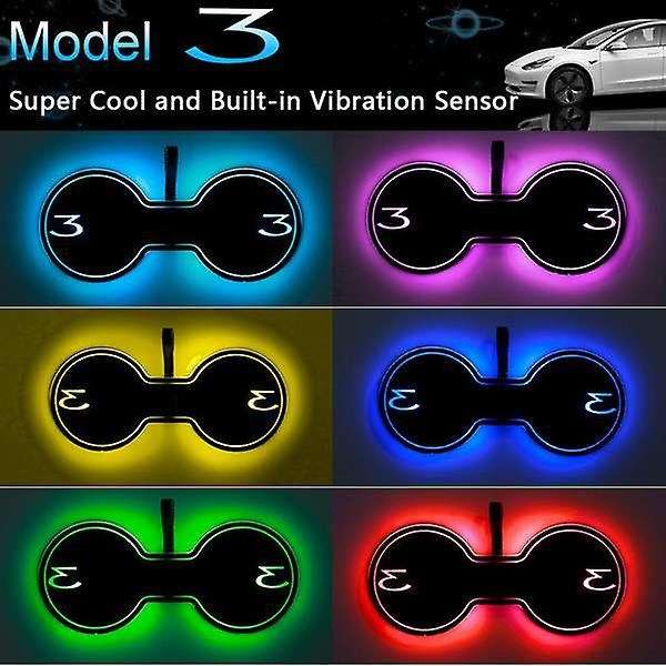 Car Led Mat Luminescent Cup Pad 7 Colorful USB Charging RGB Intelligent Interior Atmosphere Lamp for