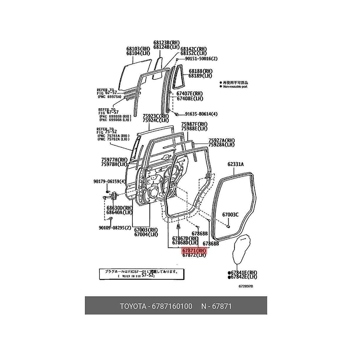 Car Rear Right Side Door Waterproof Seal Strip for Land Cruiser Prado 120 Lc120 2003-2009 67871-601