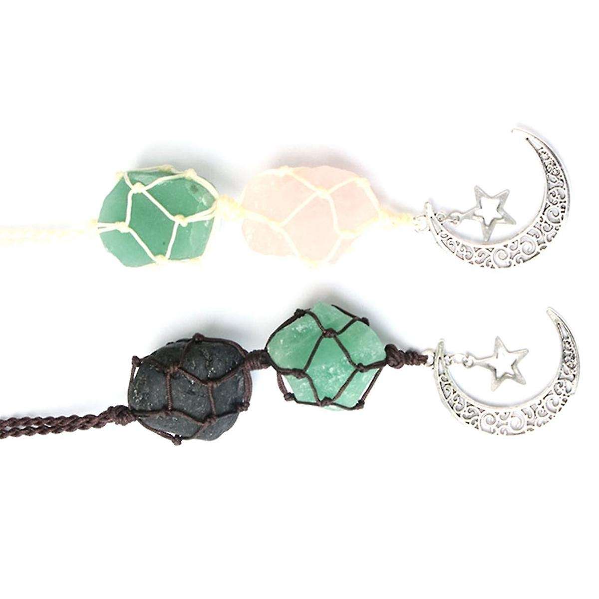 Car Star Moon Pendant Stone Crystal Chakra Quartz Net Bag Pendant Home Wall Hanging Decor Car Pendan