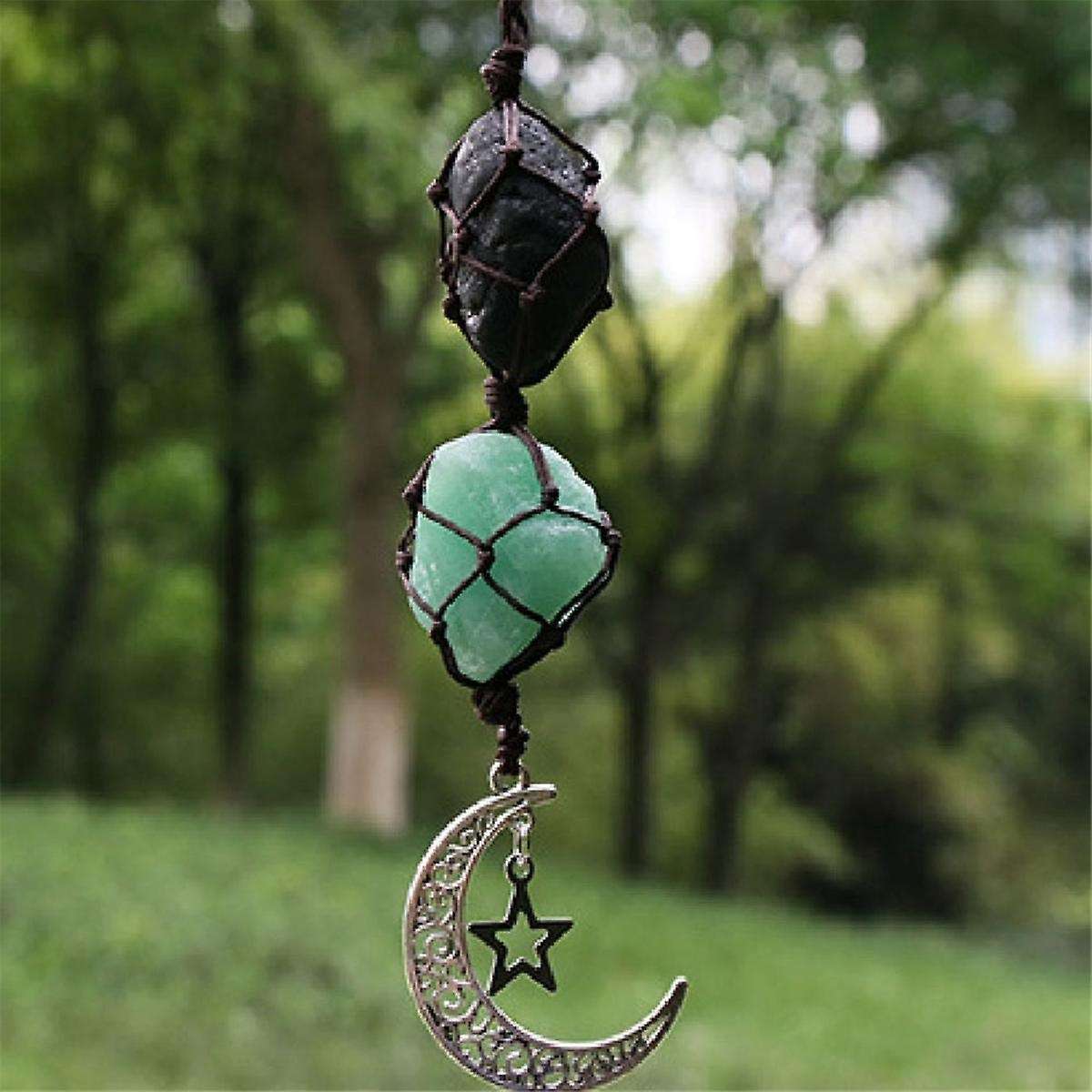 Car Star Moon Pendant Stone Crystal Chakra Quartz Net Bag Pendant Home Wall Hanging Decor Car Pendan
