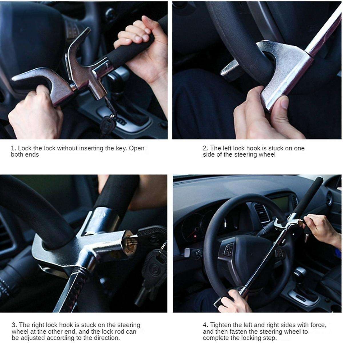 Car Steering Wheel Lock, Wheel Lock, Vehicle Anti-Theft Lock Adjustable Length Clip Double Hook