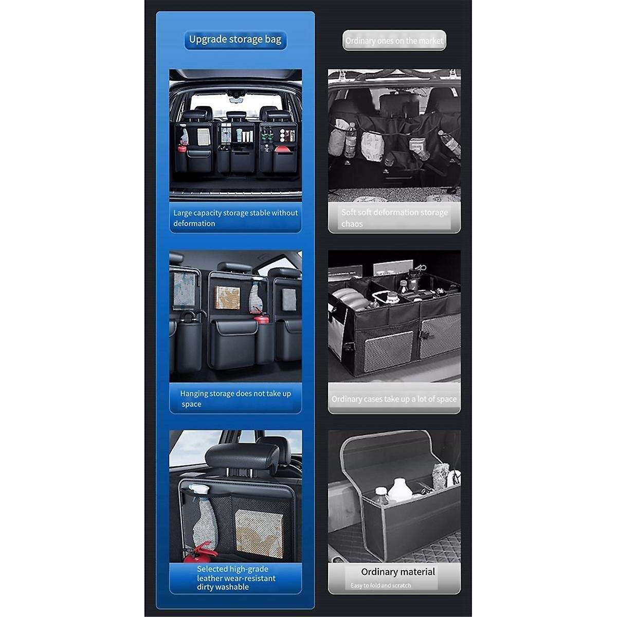 Car Trunk Leather Storage Bag Foldable Car Seat Back Tools Organizer Multifunctional UV Storage Suv