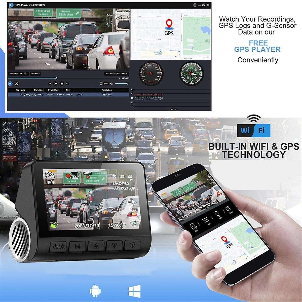 Car Ultra High Definition 4k Uhd Front and Rear Dual Recording Driving Recorder Adas Gps Wifi A800s