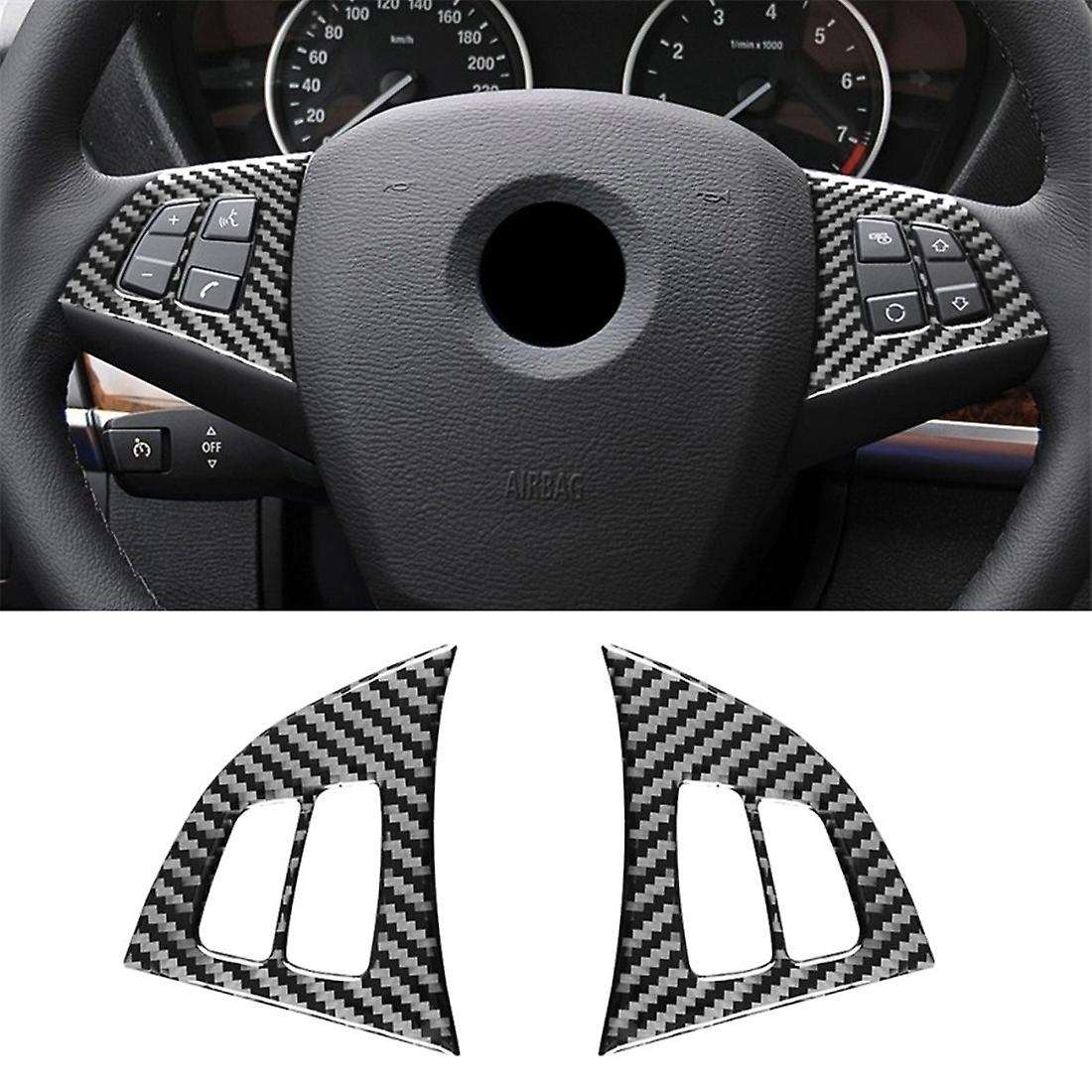 Carbon Fiber Car Steering Wheel Button Decals Cover Trim Stickers Accessories for - X5 X6 E70 E71 2