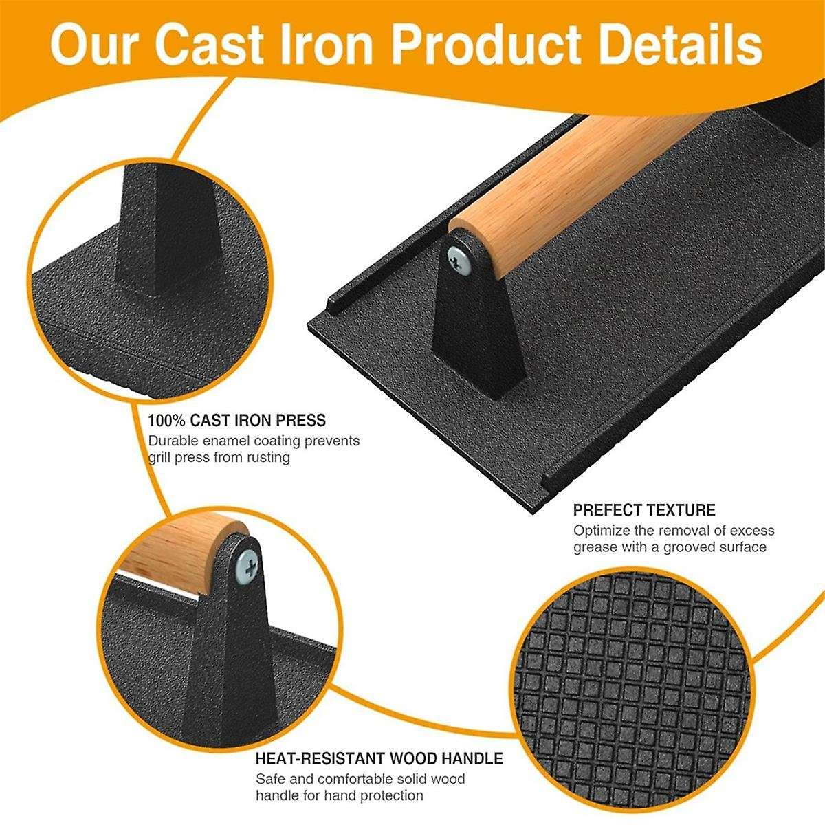 Cast Iron Grill Press-2pcs Heavy Duty Bacon/burger/griddle/chef Press, Grilled Steak, Meat, Sandwich