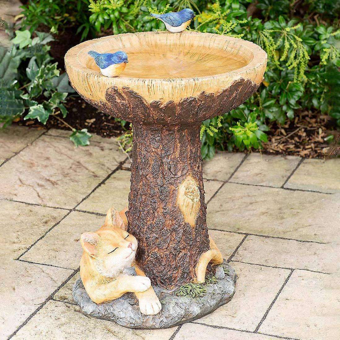 Cat Bird Bath and Bird Feeder Garden Decoration Outdoor Lawn Decor Art Ornaments