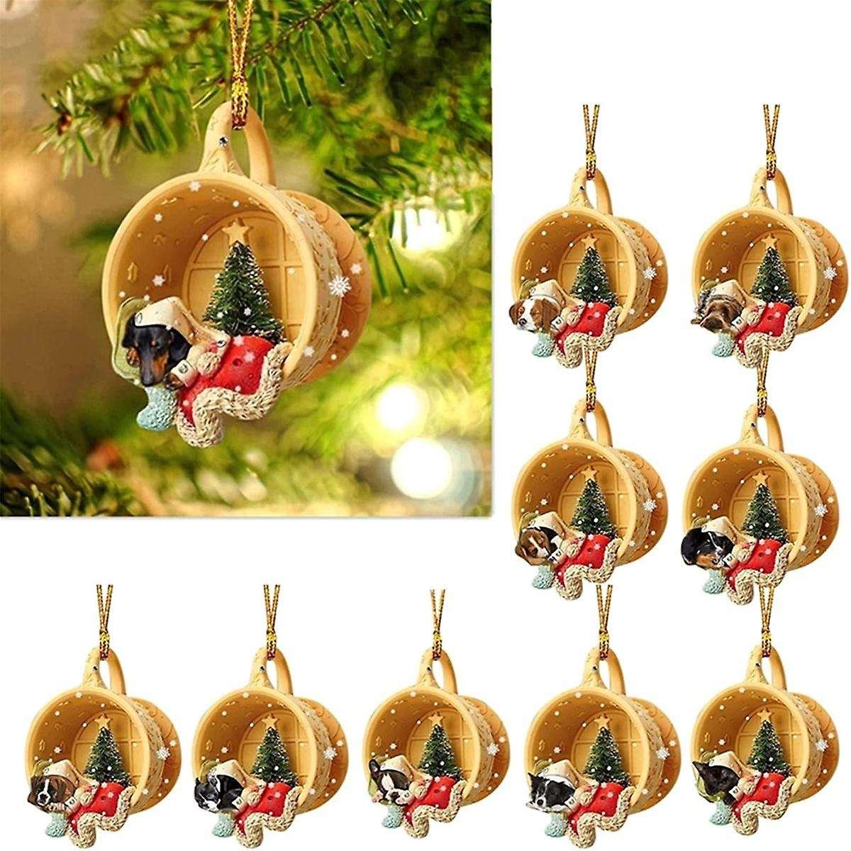 Christmas Cute Puppy Sleeping In Cup Hanging Ornaments Labrador Retriever Pendant Shepherd Dog Pend