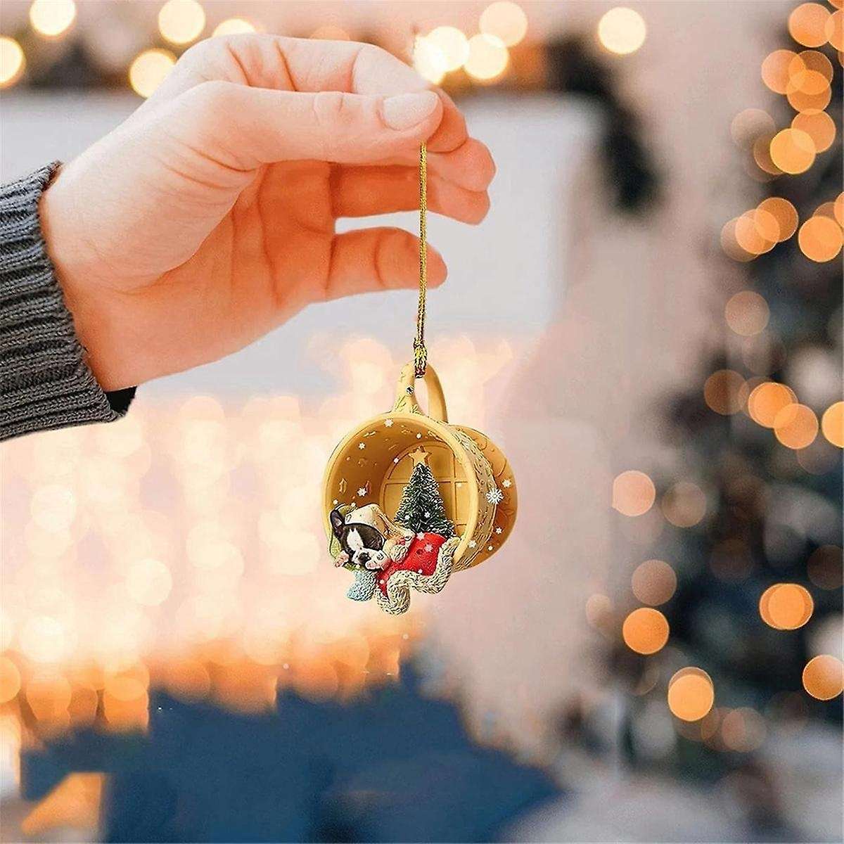 Christmas Cute Puppy Sleeping In Cup Hanging Ornaments Labrador Retriever Pendant Shepherd Dog Pend