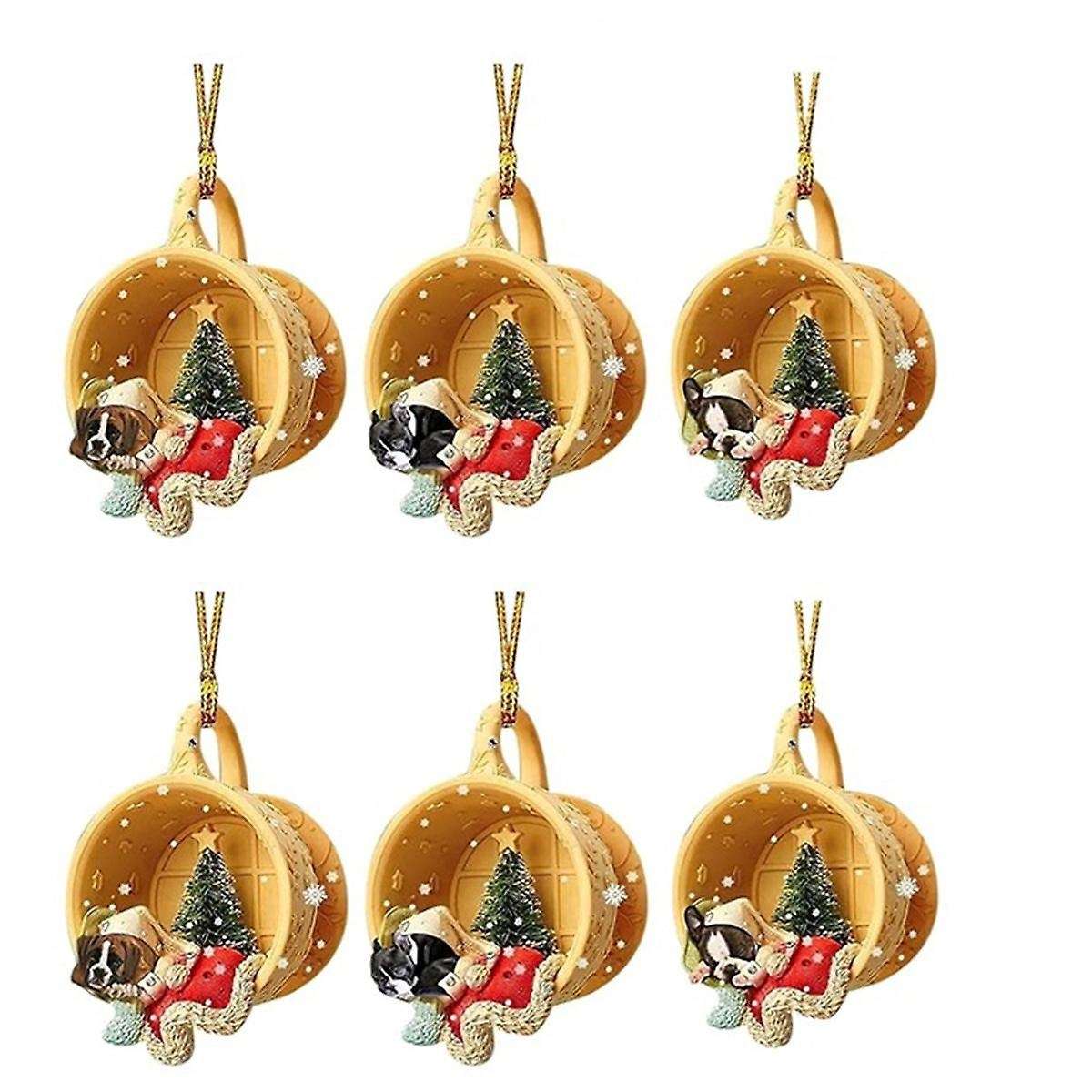 Christmas Cute Puppy Sleeping In Cup Hanging Ornaments Labrador Retriever Pendant Shepherd Dog Pend