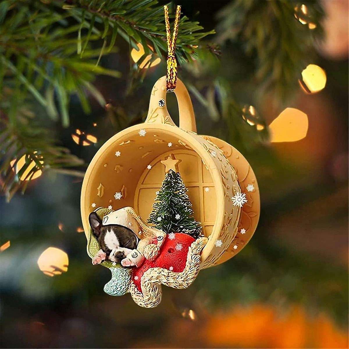 Christmas Cute Puppy Sleeping In Cup Hanging Ornaments Labrador Retriever Pendant Shepherd Dog Pend