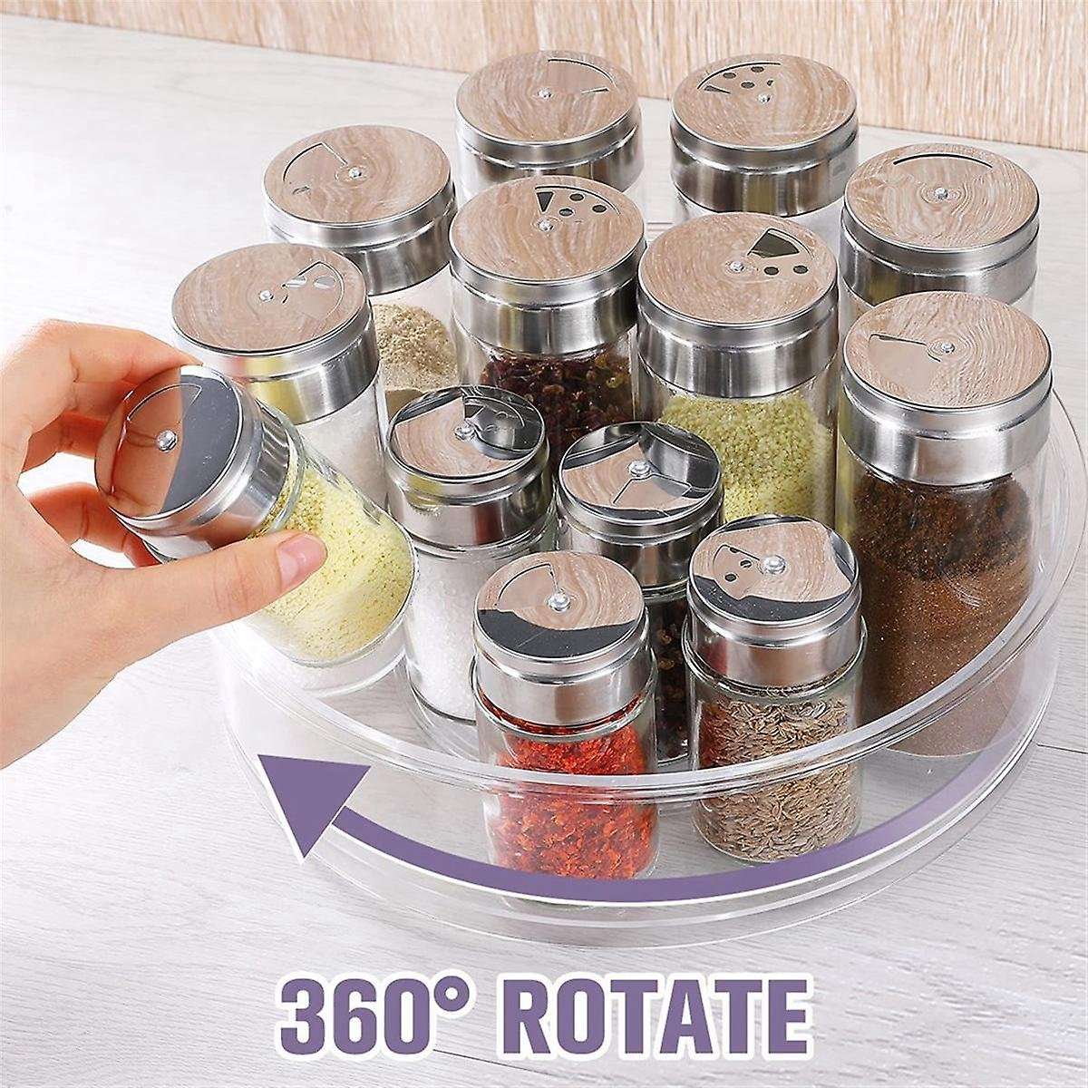 Clear Turntable Organizer, Plastic Rotating Tray Home Spice Rack Cabinet Organizer