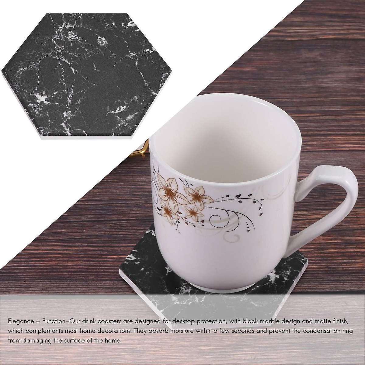 Coasters for Drinks with Gold Holder,absorbent Ceramic Coasters with Marble Design,coaster Set,tabl