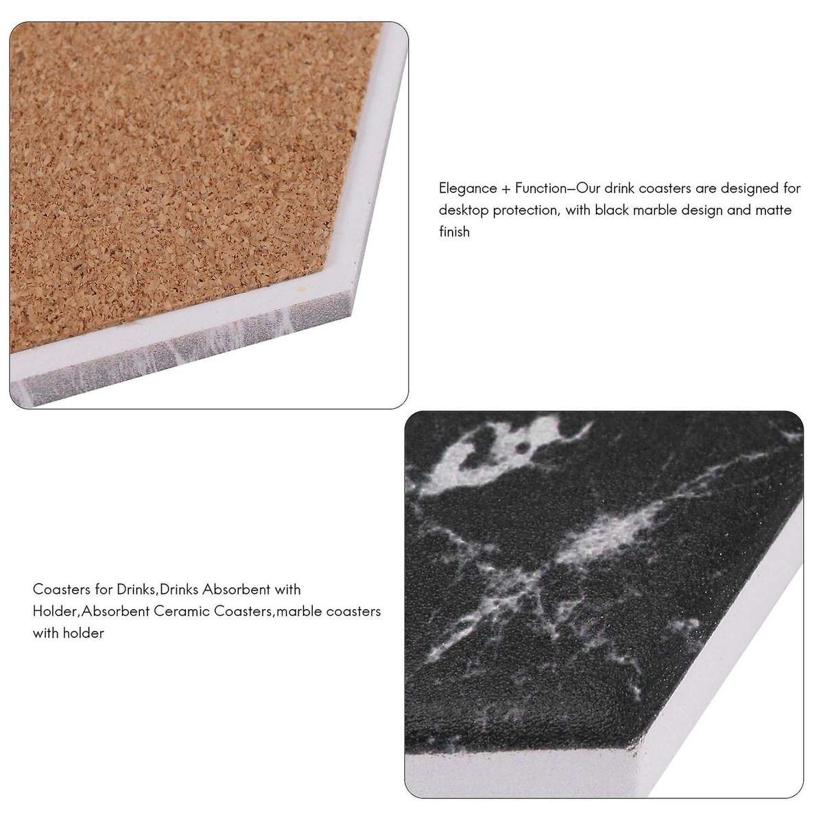 Coasters for Drinks with Gold Holder,absorbent Ceramic Coasters with Marble Design,coaster Set,tabl