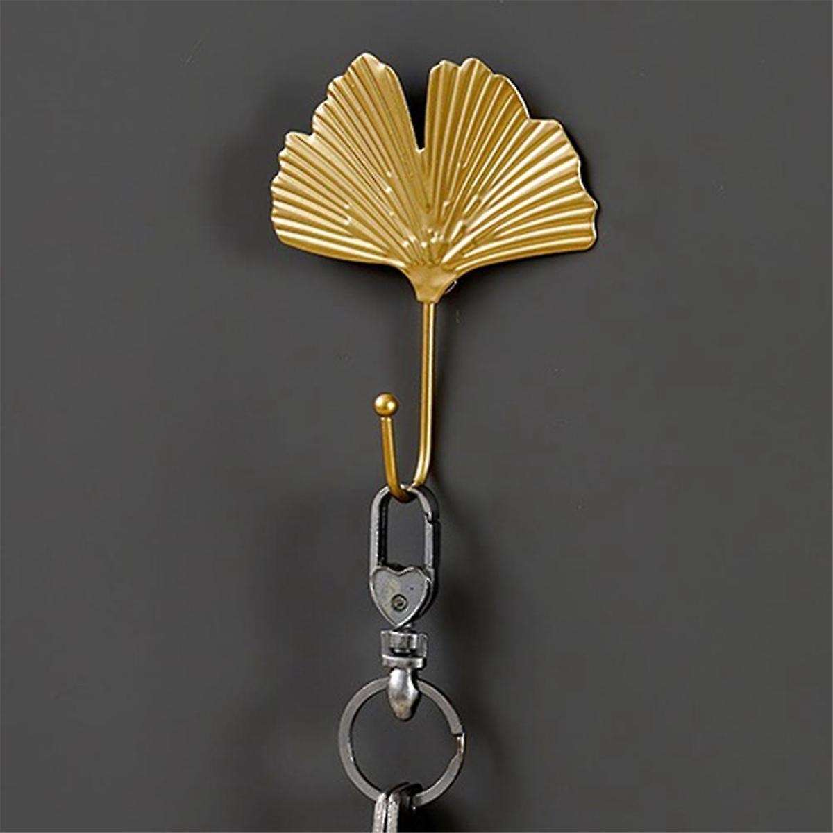 Coat Hooks Gold Hanging Holder for Key, Decorative Leaves Metal Hooks Wall Mounted Hooks Hanger