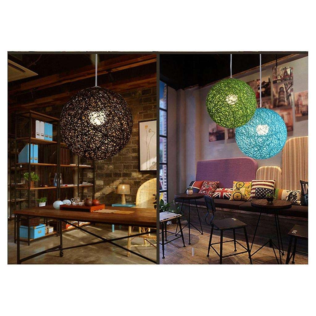 Coffee Bamboo, Rattan and Hemp Ball Chandelier Individual Creativity Spherical Rattan Nest Lampshad