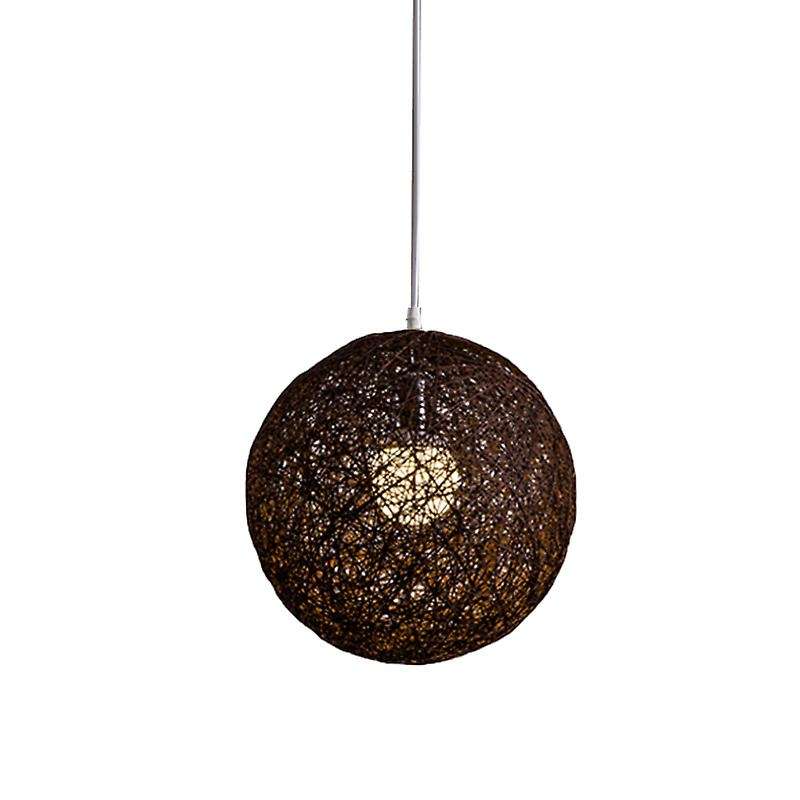 Coffee Bamboo, Rattan and Hemp Ball Chandelier Individual Creativity Spherical Rattan Nest Lampshad