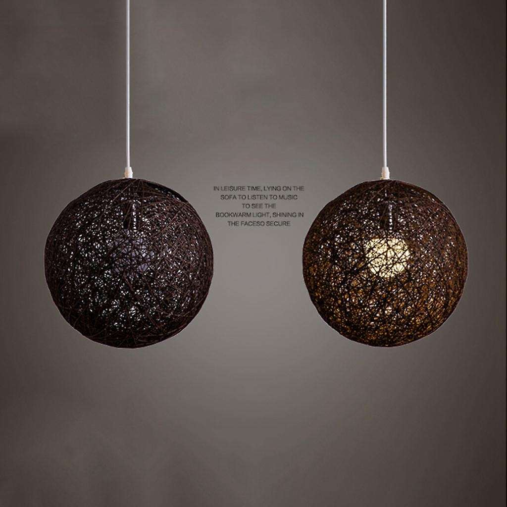 Coffee Bamboo, Rattan and Hemp Ball Chandelier Individual Creativity Spherical Rattan Nest Lampshad