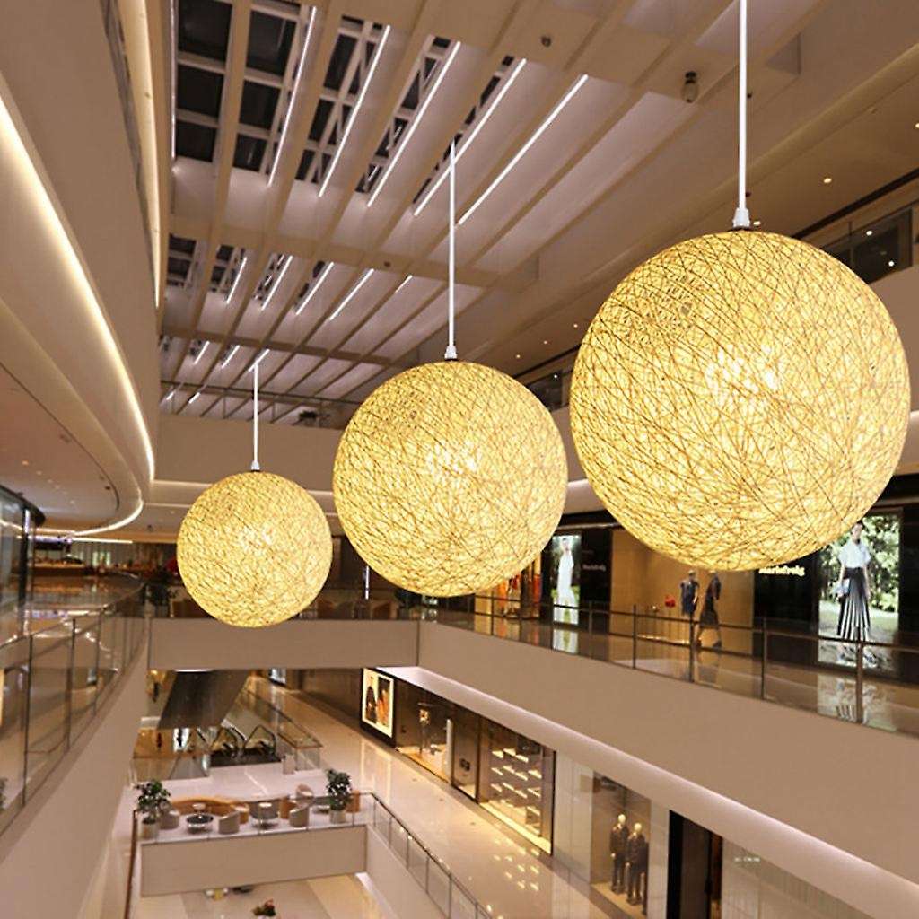 Coffee Bamboo, Rattan and Hemp Ball Chandelier Individual Creativity Spherical Rattan Nest Lampshad