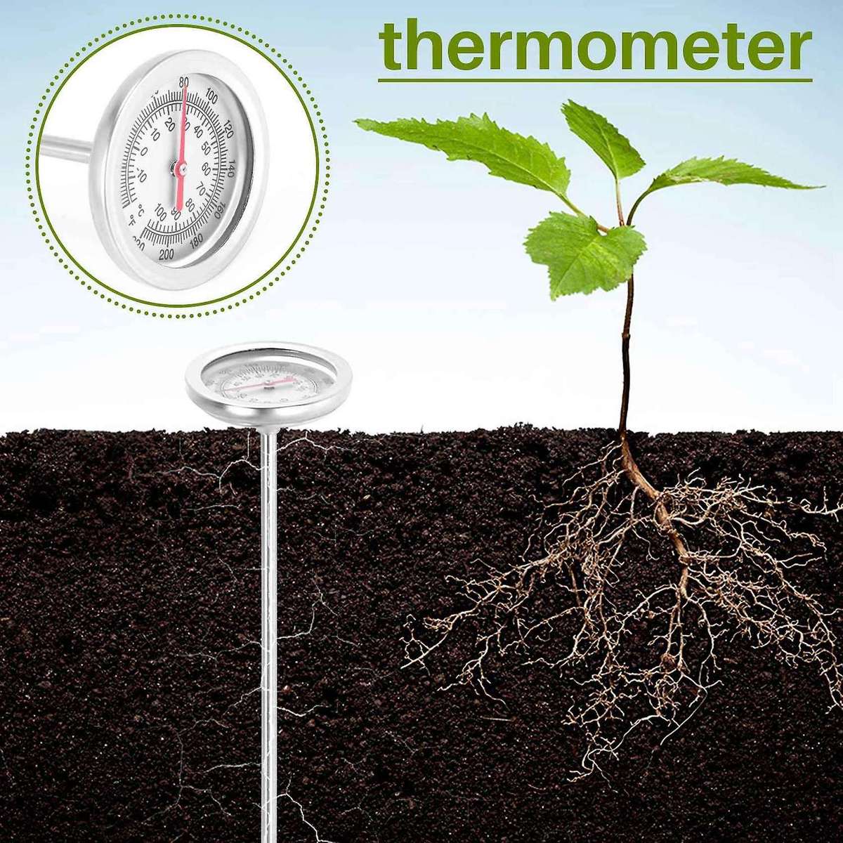 Compost Soil Thermometer 50 Cm Length Stainless Steel Measuring