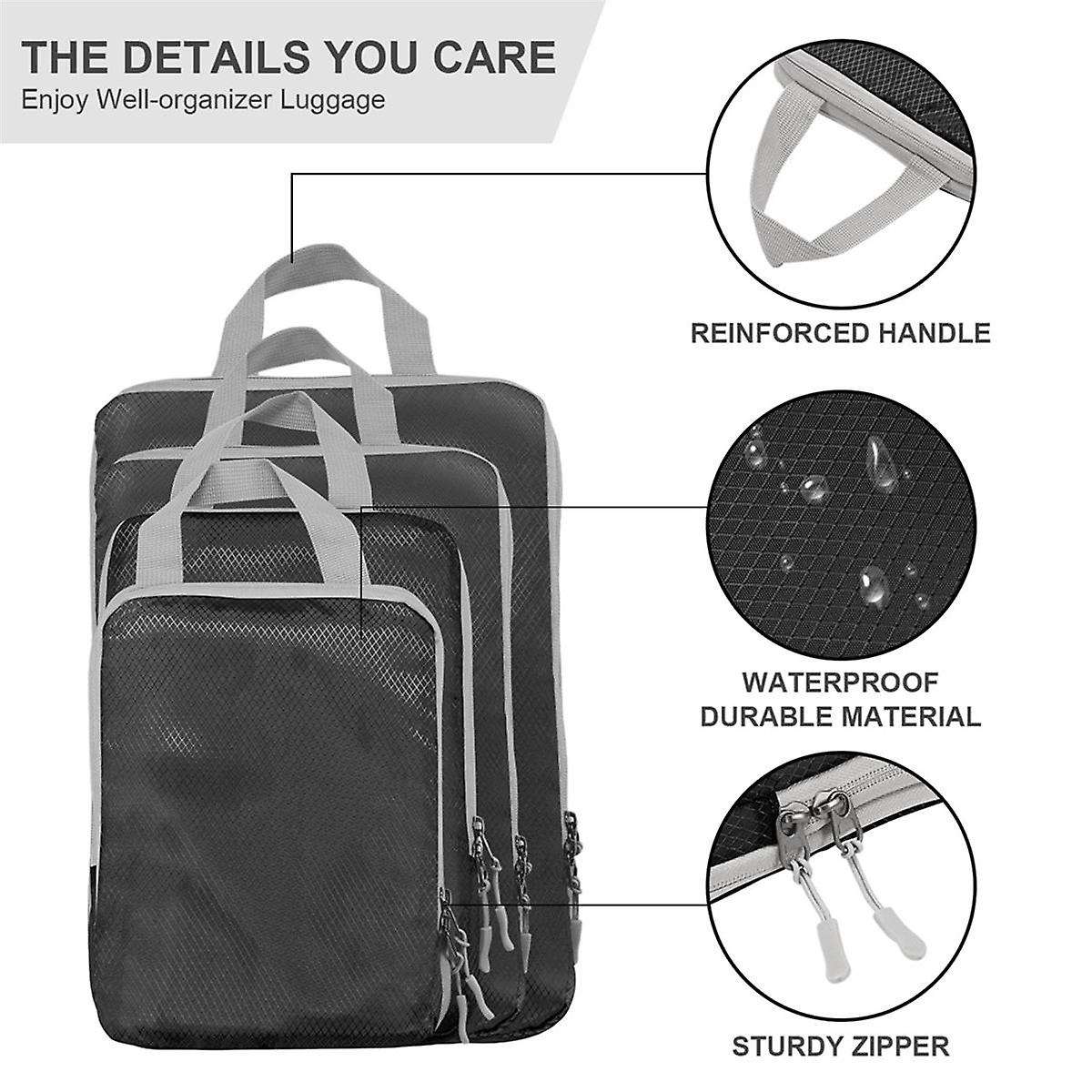 Compression Packing-cubes,4 Set Ultralight Packing-cubes for Carry On Suitcase,travel Packing for Su