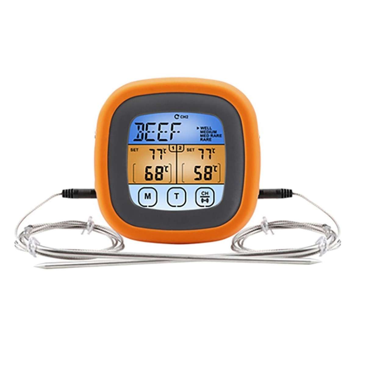 Waterproof Dual Probe Digital Meat Thermometer with Touch Screen for Grill BBQ Food