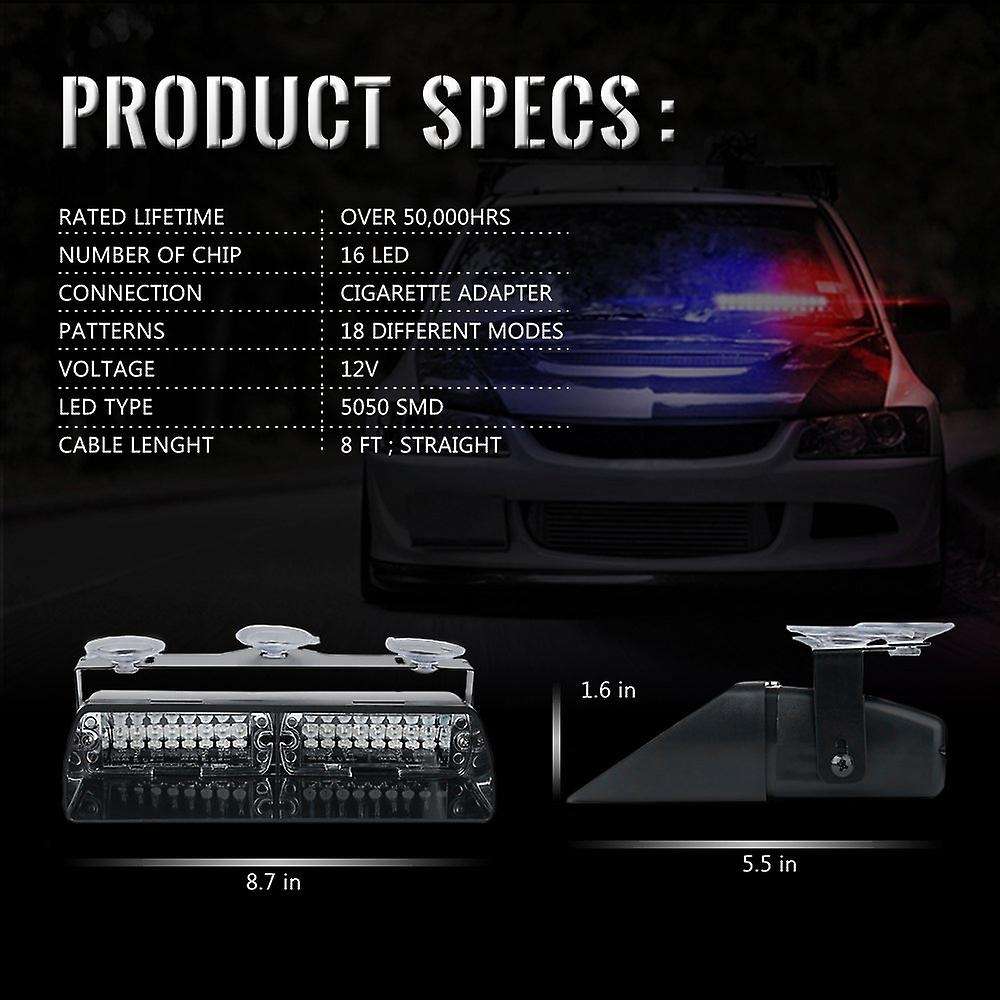 White 16 LED High Intensity LED Law Enforcement Emergency Hazard Warning Strobe Lights for Interior