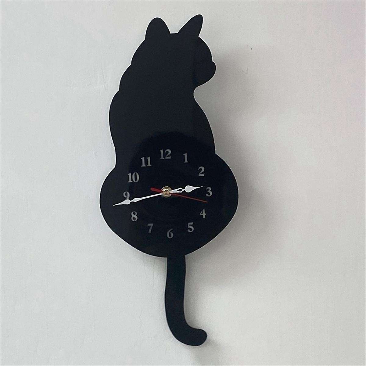 White-cat Pendulum Wall Clock,cat Clock,cat Clock with Moving Tail,cat Swinging,whimsical Funny Wall