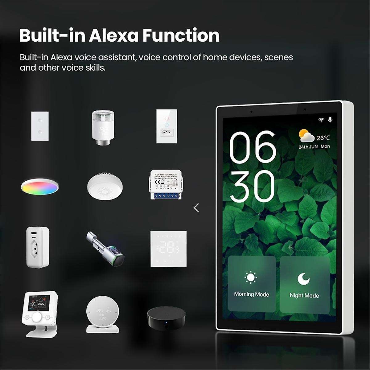 WiFi Smart 5-Inch Touch Screen,Built-in ZigBee Gateway Hub and Alexa and 2gang Switch,Tuya Scene Con