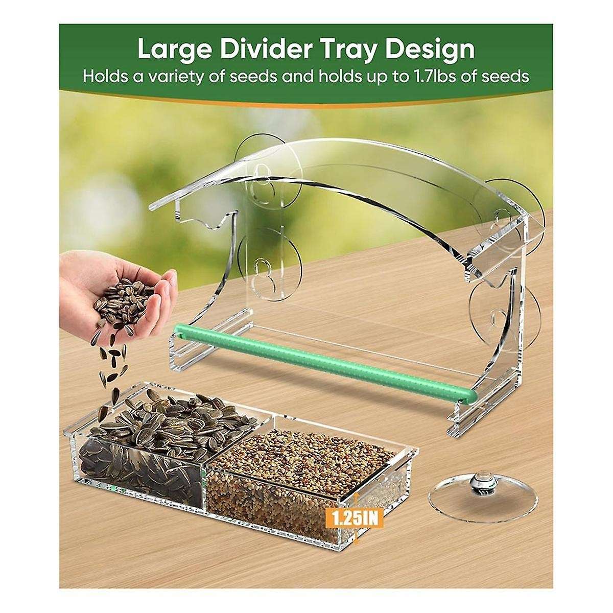 Window Bird Feeder with 4 Strong Suction Cups, Clear Window Bird Feeder for Outside, Acrylic Bird Ho