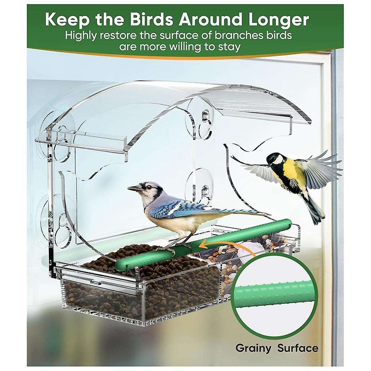 Window Bird Feeder with 4 Strong Suction Cups, Clear Window Bird Feeder for Outside, Acrylic Bird Ho