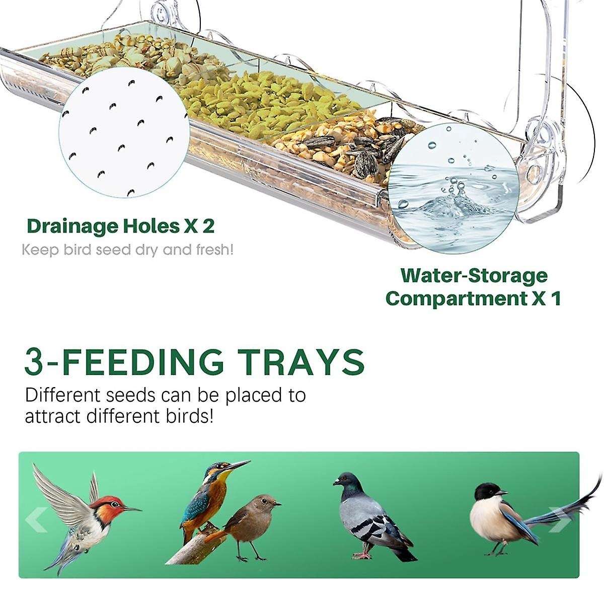 Window Bird Feeder for Outdoors, Clear Bird Feeders Window Mounted with Strong Suction Cups, Transp