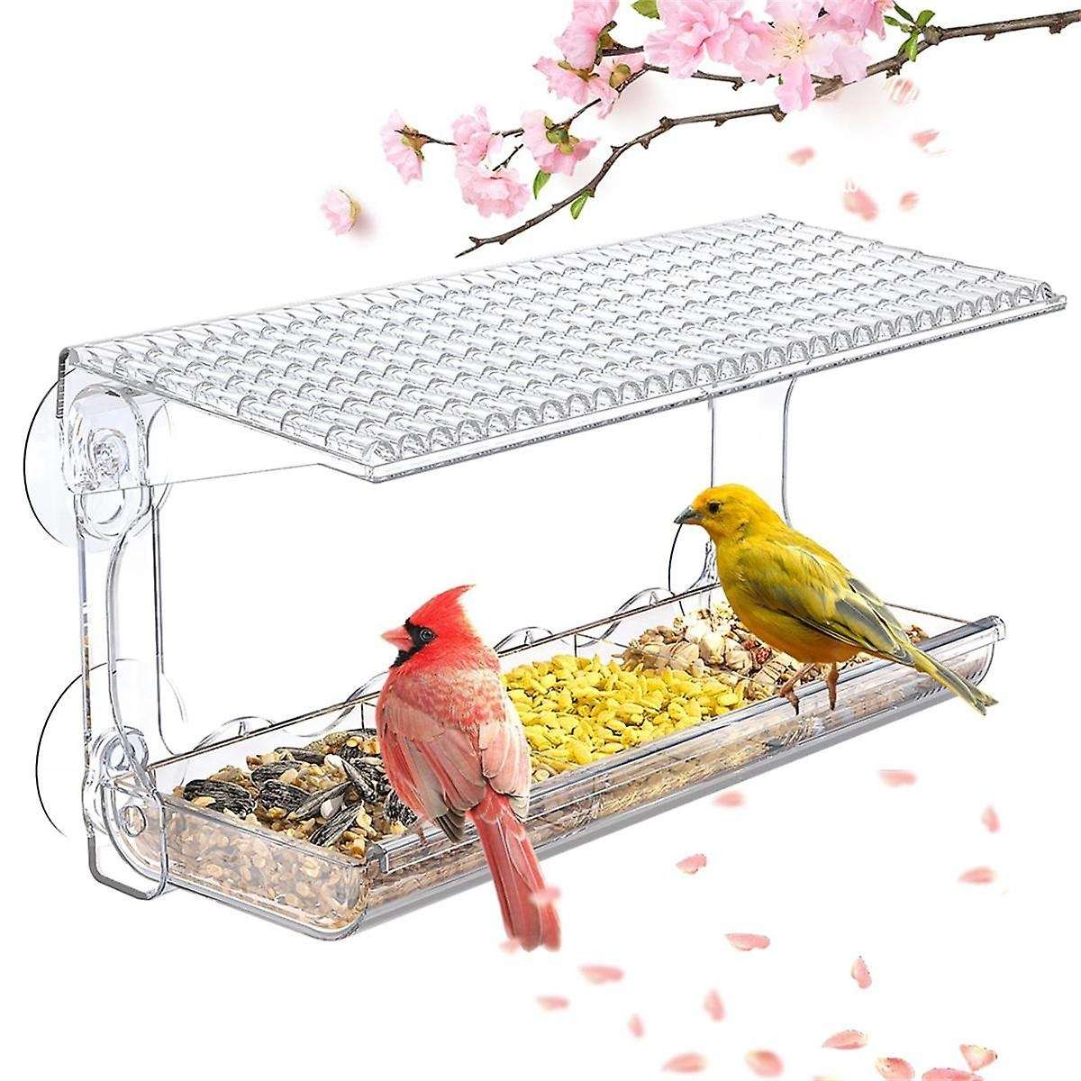 Window Bird Feeder for Outdoors, Clear Bird Feeders Window Mounted with Strong Suction Cups, Transp