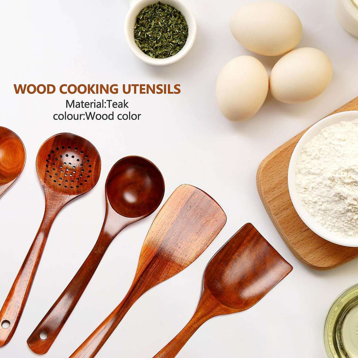 Wooden Spoons, Wooden Spoons for Cooking, 5-piece Reusable Wood Kitchen Utensils Set Tools for Cook