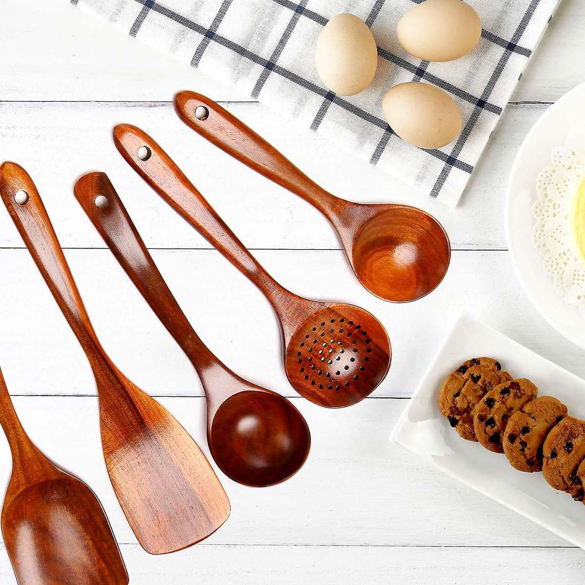 Wooden Spoons, Wooden Spoons for Cooking, 5-piece Reusable Wood Kitchen Utensils Set Tools for Cook