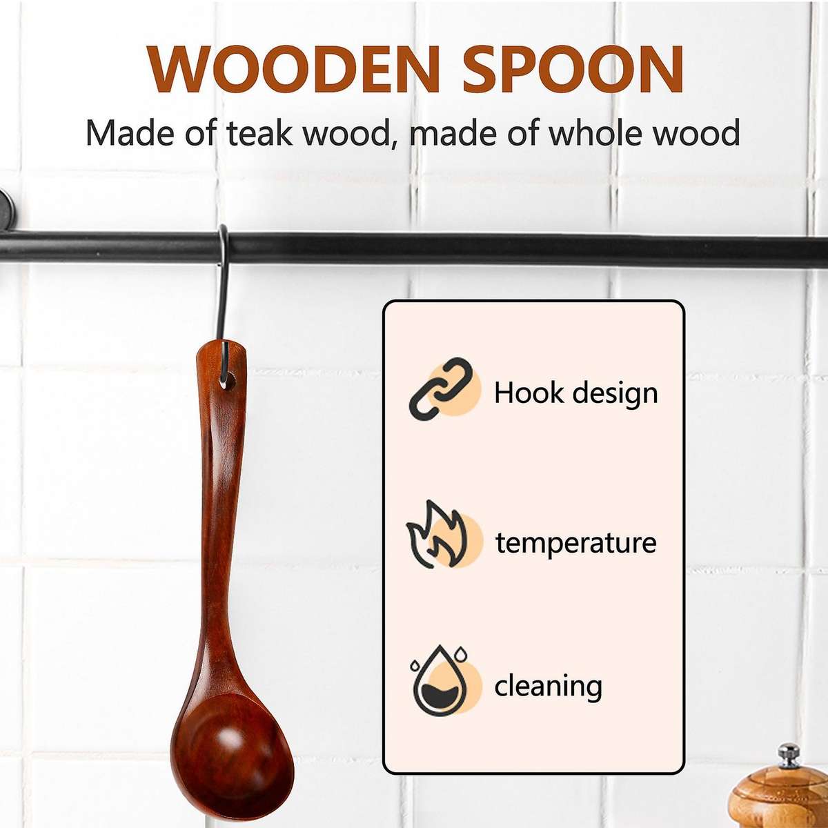 Wooden Spoons, Wooden Spoons for Cooking, 5-piece Reusable Wood Kitchen Utensils Set Tools for Cook