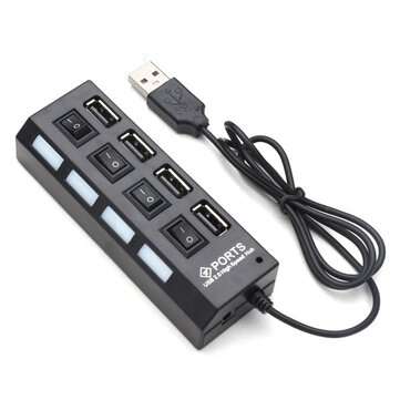 4 Port USB 2.0 Hub High Speed Mini USB Hub Adapter With LED Indicator For Phones (COLOR.: BLACK)
