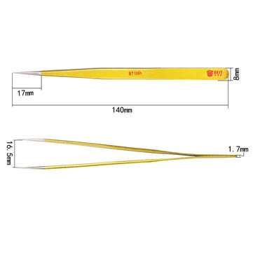 BEST BST-168H High Quality 202 Gold-plated Stainless Steel Eyelash Extension Pointed Tweezer