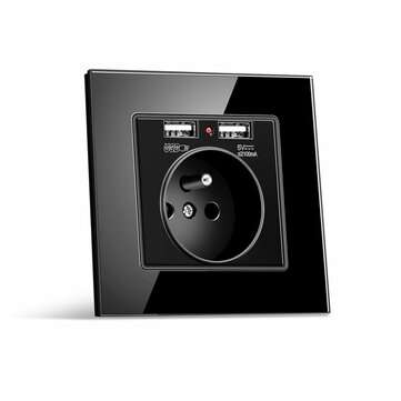 BONDA Socket Switch Dual USB 86*86 PC Glass Panel Eu German France ... (PLUG: FRPLUG | COLOR: BLACK)