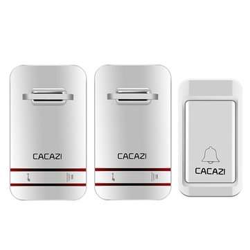 CACAZI 2 to 1 Wireless Doorbell No Need Battery LED Light Doorbell Waterproof Elect... (ADAPTOR: US)