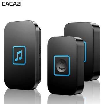 CACAZI Wireless Doorbell Waterproof 300M Remote Battery 2 Butto... (COLOR.: BLACK | ADAPTOR: USPLUG)