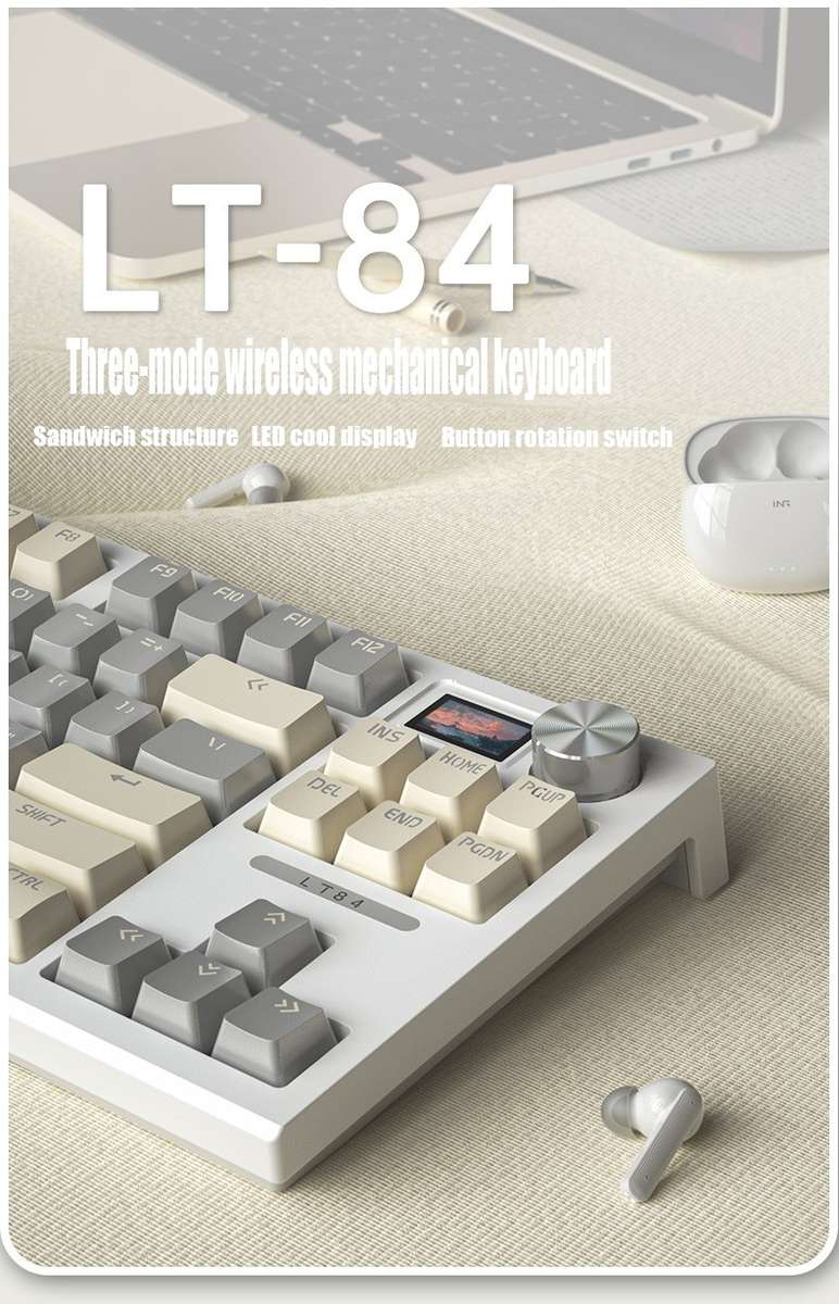 LANGTU LT84 Mechanical Luminous Keyboard, Style: Wireless Tri-mode Monochrome Gold Shaft (Dawn)
