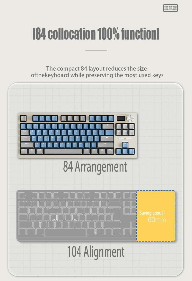LANGTU LT84 Mechanical Luminous Keyboard, Style: Wireless Tri-mode Monochrome Gold Shaft (Dawn)