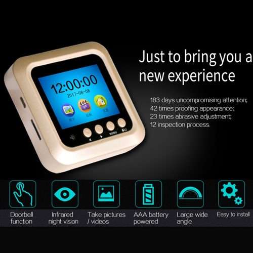 W5 2.4 inch Screen 2.0MP Security Camera No Disturb Peephole Viewer Doorbell, Support ... (Black)