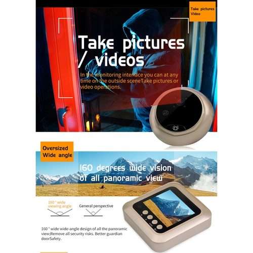 W5 2.4 inch Screen 2.0MP Security Camera No Disturb Peephole Viewer Doorbell, Support ... (Black)