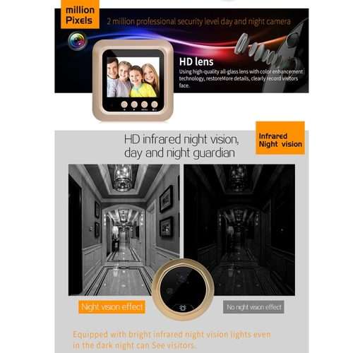 W5 2.4 inch Screen 2.0MP Security Camera No Disturb Peephole Viewer Doorbell, Support ... (Black)