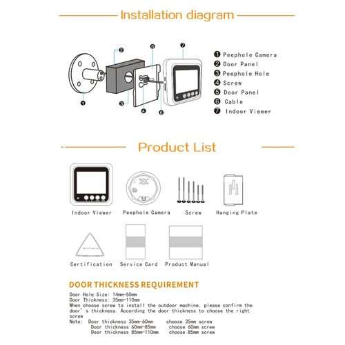 W5 2.4 inch Screen 2.0MP Security Camera No Disturb Peephole Viewer Doorbell, Support ... (Black)