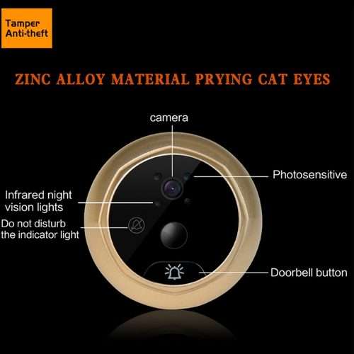 W5 2.4 inch Screen 2.0MP Security Camera No Disturb Peephole Viewer Doorbell, Support T ... (Gold)