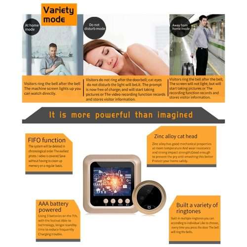 W5 2.4 inch Screen 2.0MP Security Camera No Disturb Peephole Viewer Doorbell, Support T ... (Gold)